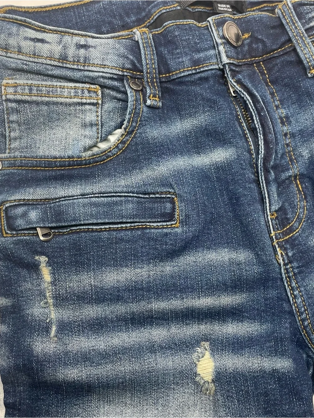 Supply & Demand Men’s Distressed Biker Denim Shorts Size 32W Blue Zipper Pockets